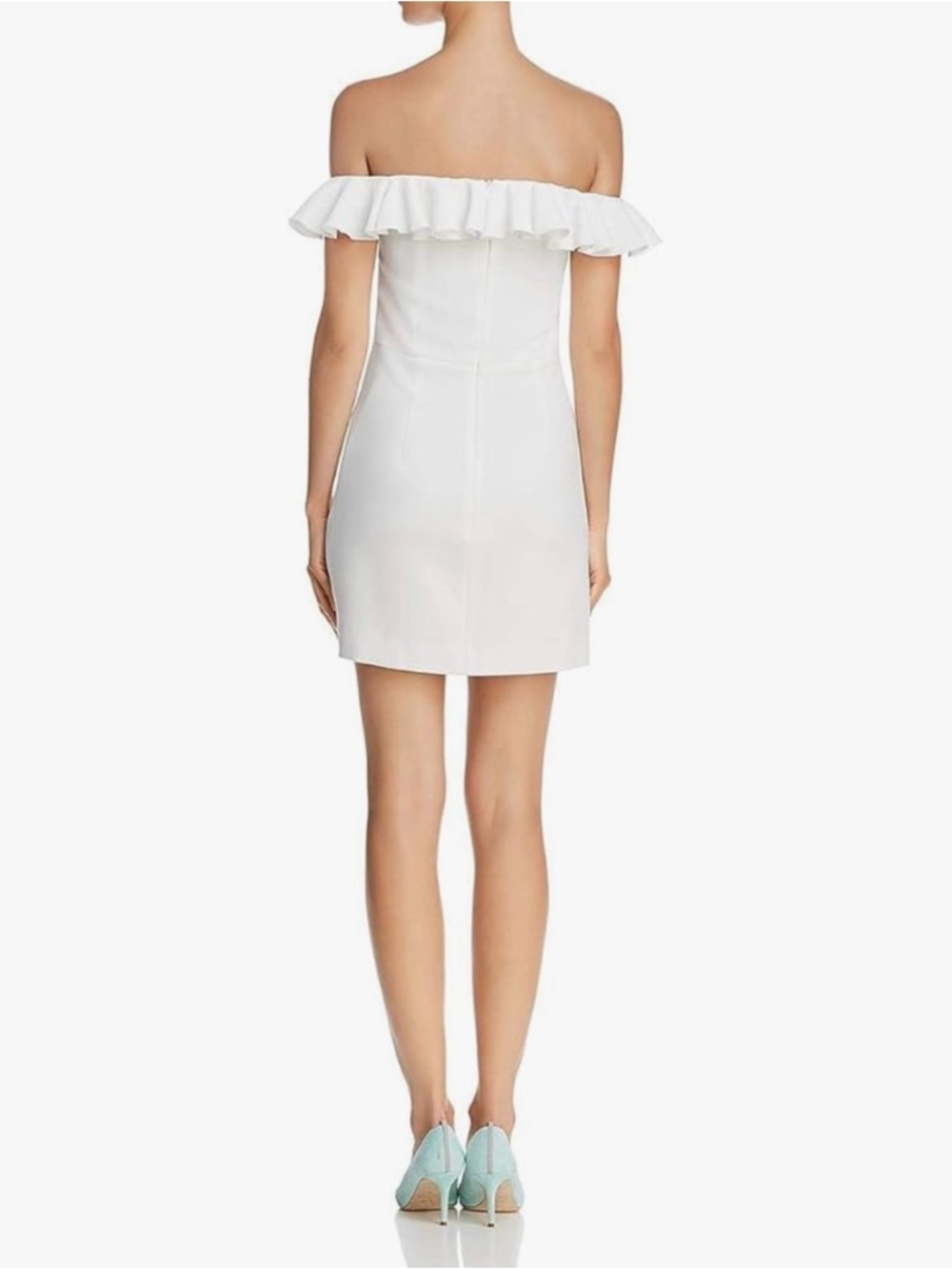 French Connection Off-Shoulder White Bridal Ruffle Mini Dress, Size 6 - Picture 2 of 6
